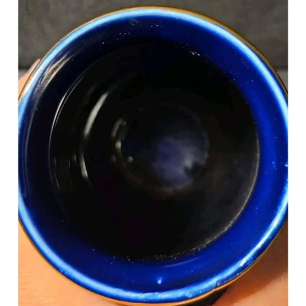 vintage Japanese cobalt blue porcelain vase 7.5 In hand-painted golden pheasant